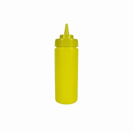 flacon din plastic galben pentru sosuri care se strânge în mână