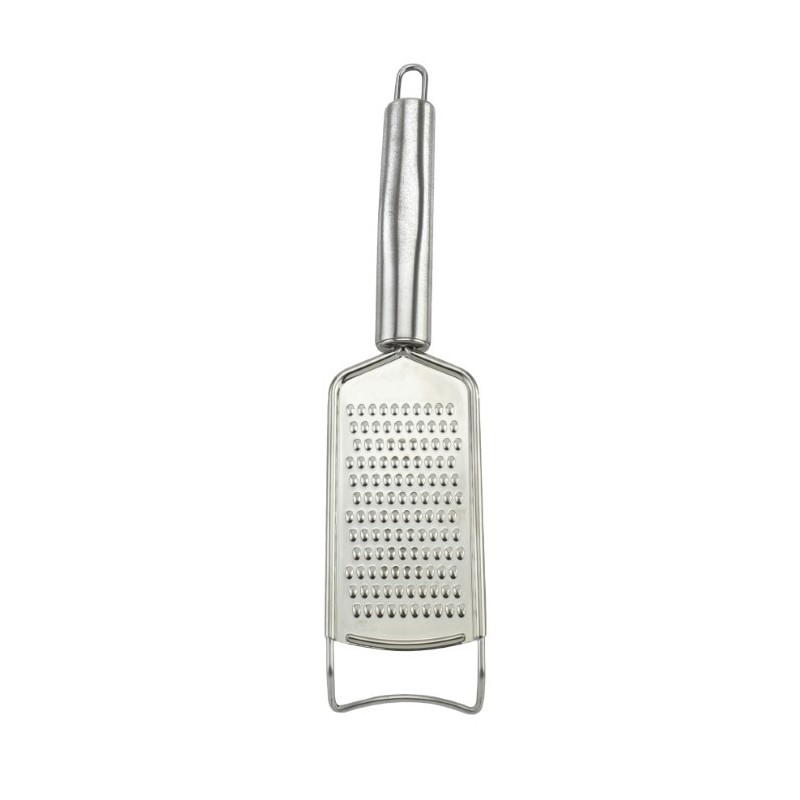 Răzătoare plată, de mână, din inox, cu mâner ergonomic și agățătoare ideală pentru cașcaval, brânzeturi țări și coajă de citrice Răzătoare plată, de mână, din inox, cu mâner ergonomic și agățătoare ideală pentru cașcaval, brânzeturi țări și coajă de citrice