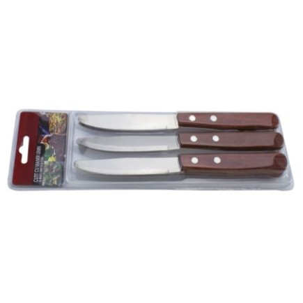 Set cuțite de masă, cu lamă din inox și mâner rustic din lemn, tacâmuri pentru servirea mesei, 6 buc