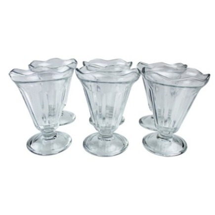 Set de cupe pentru înghețată din sticlă, tip lalea cu picior, ideale pentru milkshake, frappe, mousse sau budincă, 6 buc