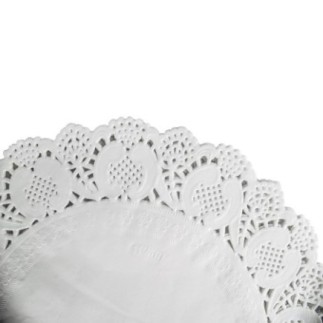 Set hârtii dantelate albe rotunde 34 cm de așezat sub aperitive torturi și prăjituri, accesoriu elegant pentru prezentare 12 buc