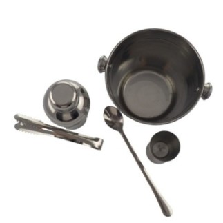 Set 5 ustensile pentru mini bar: găleată pentru gheață, shaker cocktail, clește, țoi, linguriță de bar cu coadă lungă