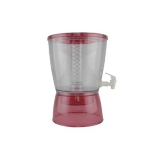 dozator lichide de masă din plastic cu suport roșu și cu rezervor transparent cu robinet și capac