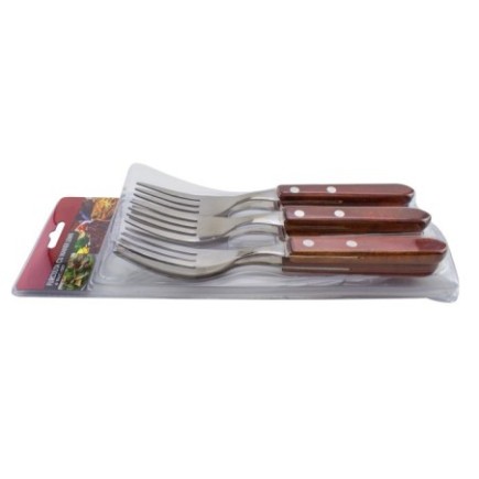 Set furculițe de masă, cu lamă din inox și mâner rustic din lemn, tacâmuri pentru servirea mesei, 6 buc