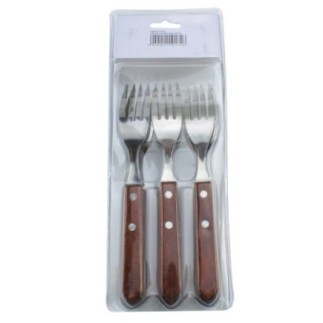 set de 6 furculițe de masă cu mâner rustic din lemn în ambalaj din plastic transparent