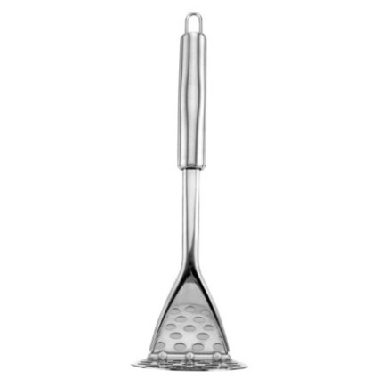 Zdrobitor de cartofi din inox cu mâner solid si bază perforată pentru pasare rapidă și eficientă, ideal pentru piureuri cremoase