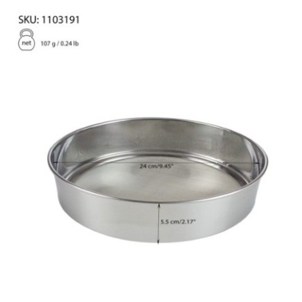 Sită rotundă din inox pentru cernut făină, cu plasă rezistentă și fină, ideală pentru preparate de brutărie și patiserie, 24 cm