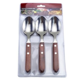 set de linguri de masă cu mâner din lemn în ambalaj carton colorat cu blister