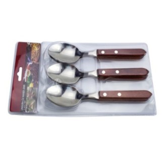 Set linguri de masă pentru supă, din inox cu mâner rustic din lemn, tacâmuri pentru servirea mesei, 6 buc