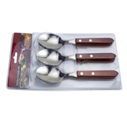 Set linguri de masă pentru supă, din inox cu mâner rustic din lemn, tacâmuri pentru servirea mesei, 6 buc
