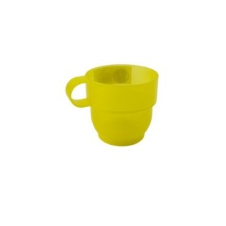 cană din plastic galbenă cu toartă