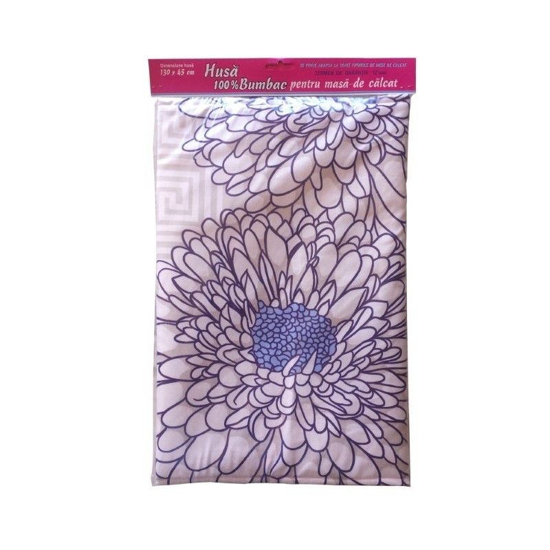 Husă bumbac pentru masa de călcat, sistem de fixare cu șnur reglabil, lavabilă, compatibilă cu majoritatea meselor, 130x45 cm