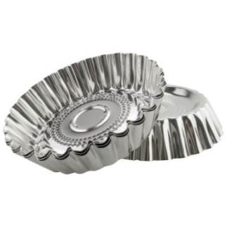 Set forme de copt ondulate din tablă cositorită, pentru savarine, mini tarte și prăjituri, compatibile cuptor și frigider 4 buc