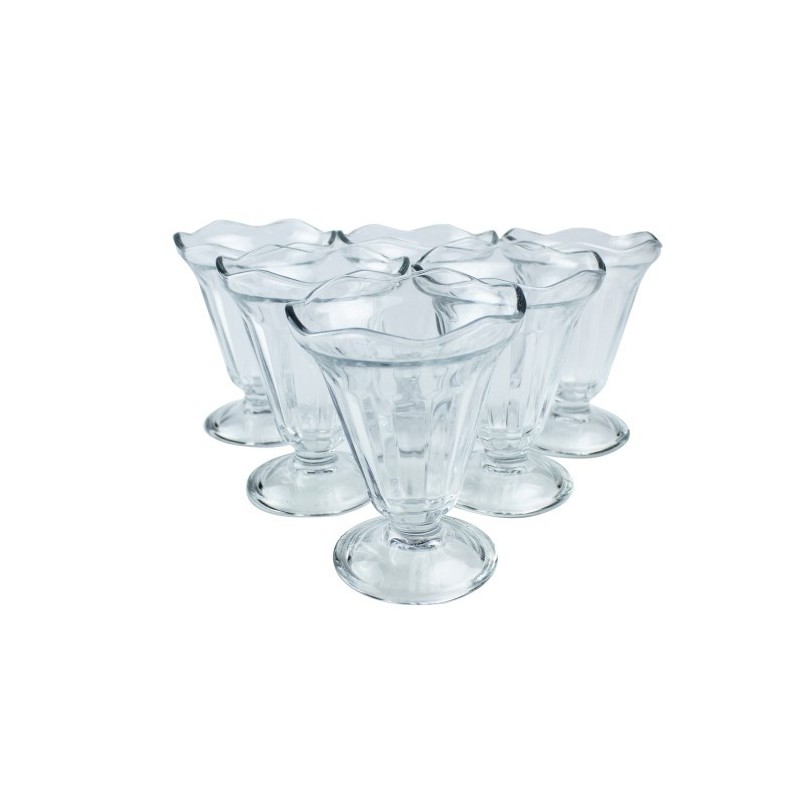 Set de cupe pentru înghețată din sticlă, tip lalea cu picior, ideale pentru milkshake, frappe, mousse sau budincă, 6 buc