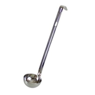 polonic profesional din inox cu cupă adâncă și cu mâner îngust și lung cu orificiu pentru agățat