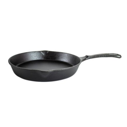 tigaie din fontă rotundă cu fante de scurgere și mâner solid