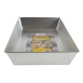 tavă pentru copt din metal argintiu cu pereți înalți și bază texturată