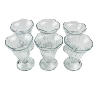 set 6 pahare de înghețat conice pe picior cu bază îngustă și margini ondulate