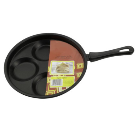 tigaie rotunda din teflon cu patru compartimente si eticheta in interior pentru clatite