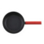tigaie rotundă neagră cu mâner din silicon roșu