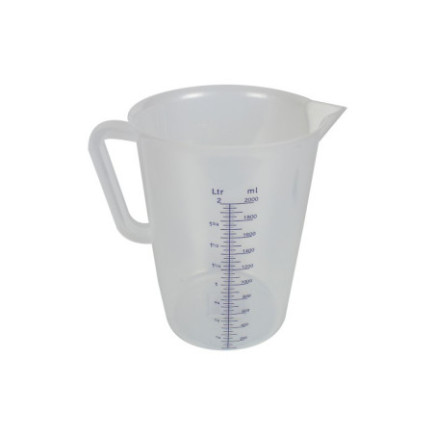 Cană gradată polipropilenă, cu mâner ergonomic și fantă de scurgere, ideală pentru dozare precisă în patiserii și brutării, 2L