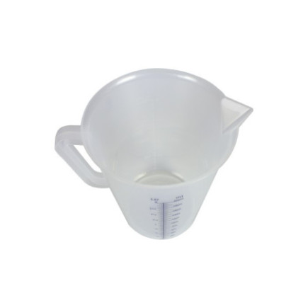 Cană gradată polipropilenă, cu mâner ergonomic și fantă de scurgere, ideală pentru dozare precisă în patiserii și brutării, 2L
