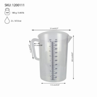 cană de măsurat gradată pe exterior din polipropilenă cu informații despre dimensiuni