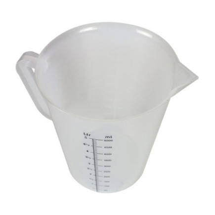 Cană gradată polipropilenă, cu mâner ergonomic și fantă de scurgere, ideală pentru dozare precisă în patiserii și brutării, 5L