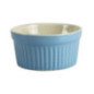 bol rotund mic din ceramică model cu striații pe exterior albastru la exterior și crem în interior