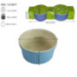 bol ceramic rotund albastru pentru copt sufleuri cu dimensiuni și detalii tehnice desenate pe lângă și mod de ambalare