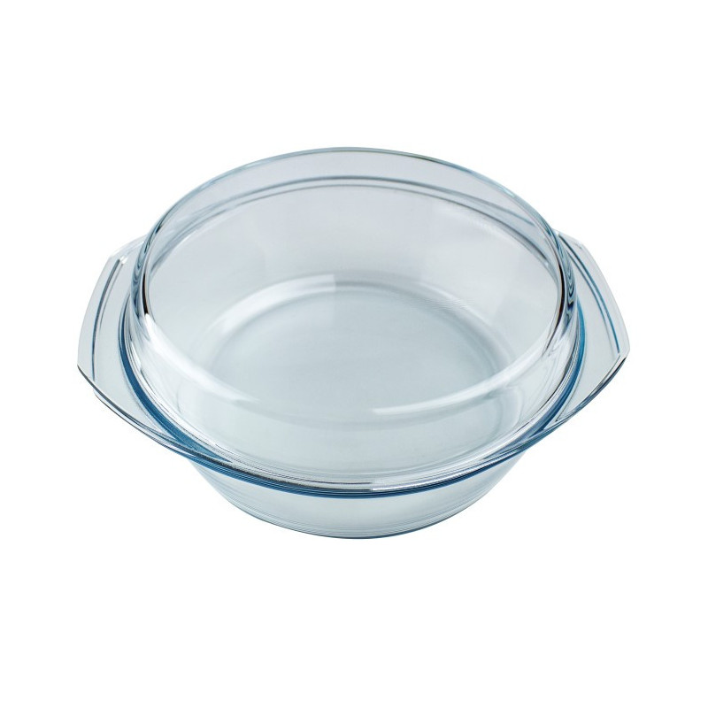 Vas rotund din sticlă termorezistentă, cu capac, ideal pentru coacere și gătire uniformă în orice tip de cuptor, capacitate 3.5L