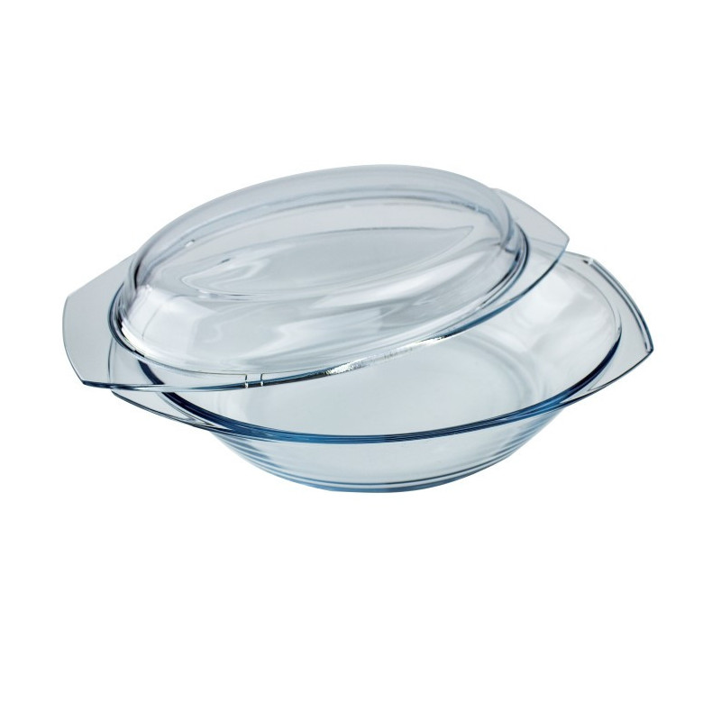 Vas oval din sticlă rezistentă la temperaturi înalte, cu capac, perfect pentru preparate la cuptor și gătit uniform, 2.5L