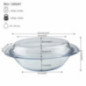 vas oval cu capac închis din sticlă borosilicată și informații despre dimensiuni și capacitate