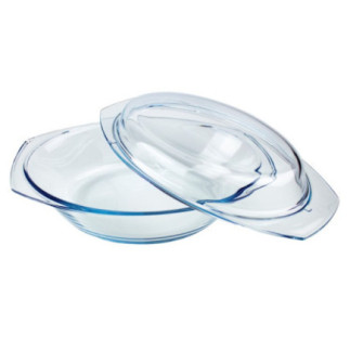 vas oval din sticla cu manere si capac detasabil pentru gatit in cuptor