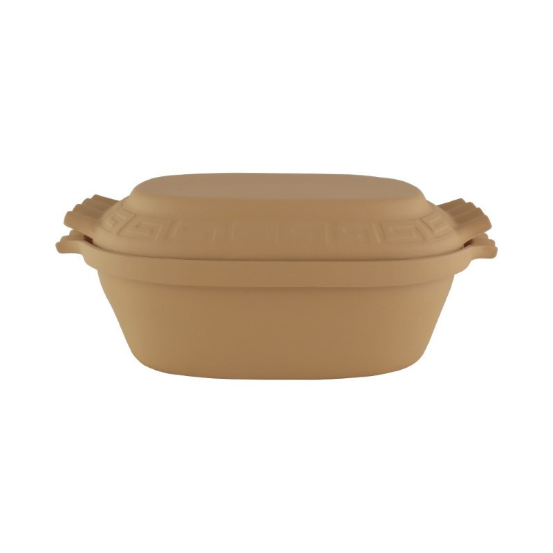 Vas oval din lut cu capac, ideal pentru gătit la cuptor, păstrează aromele naturale și oferă preparatelor un gust autentic, 6L