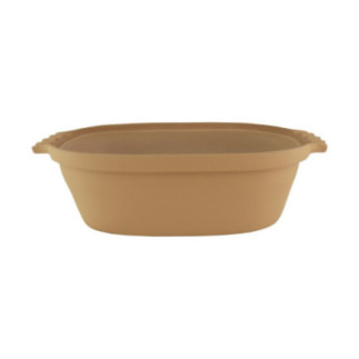 vas oval din lut maro cu mânere pentru copt la cuptor