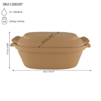 vas oval din lut cu capac închis cu mânere și dimensiuni detaliate vizual prin săgeți