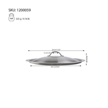 Capac profesional din inox pentru oale și cratițe, rezistent și durabil, ideal pentru utilizare intensivă în restaurante, 24 cm