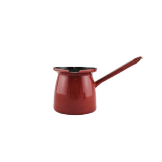 ibric emailat mic roșu cu cioc de scurgere și un mâner