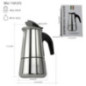 espresor clasic moka din inox pentru 4 cești cu specificații despre dimensiuni și capacitate