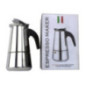 espresor moka clasic din inox pentru 6 espresso italian lângă cutia în care este ambalat