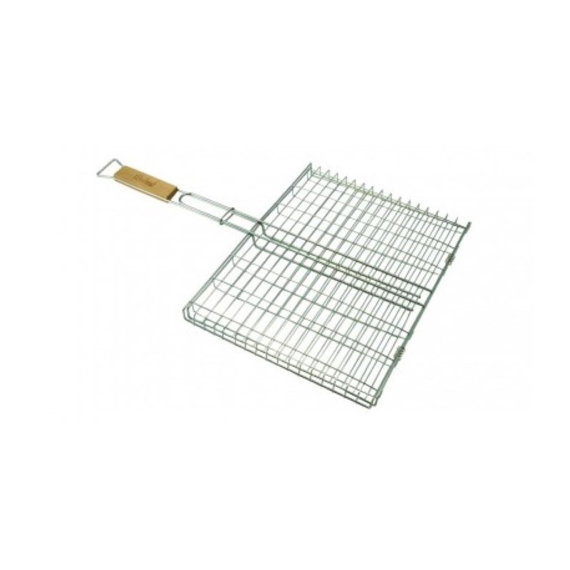 Grilaj metalic rezistent, grill pentru prăjit alimente, prevăzut cu mâner din lemn pentru utilizare confortabilă la foc deschis