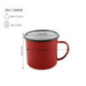 cană metalică smălțuită roșie cu mâner și informații despre dimensiuni și capacitate