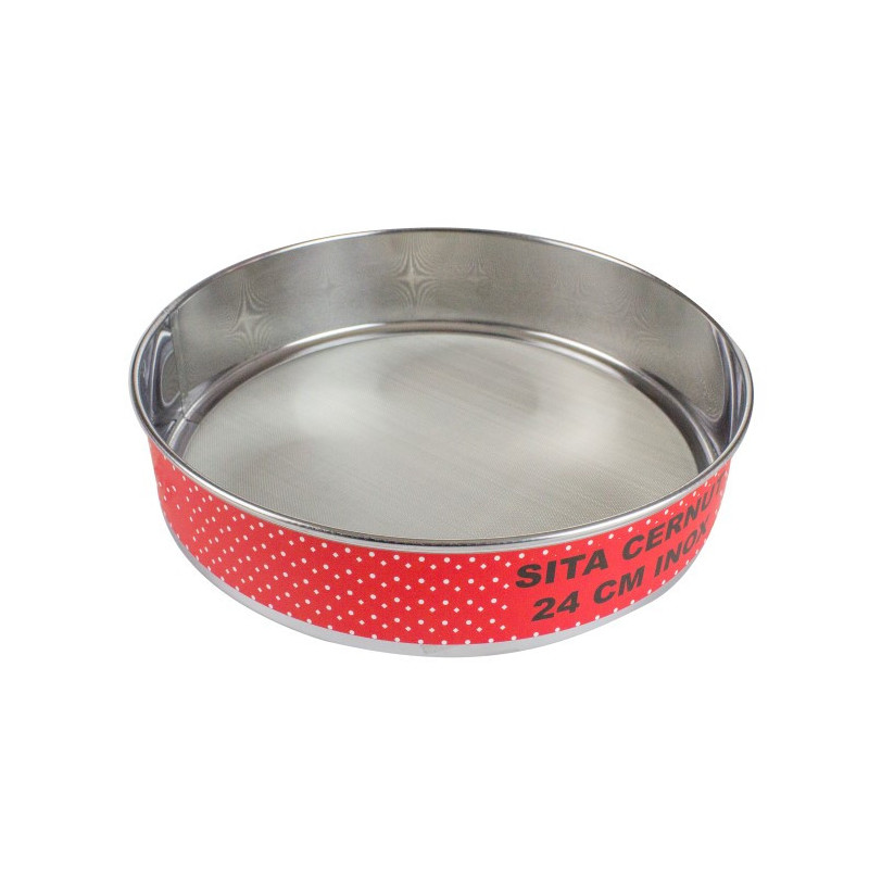 Sită rotundă din inox pentru cernut făină, cu plasă rezistentă și fină, ideală pentru preparate de brutărie și patiserie, 24 cm