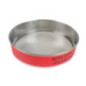 sită pentru cernut făină rotundă din inox de 24 cm cu etichetă roșie cu buline albe
