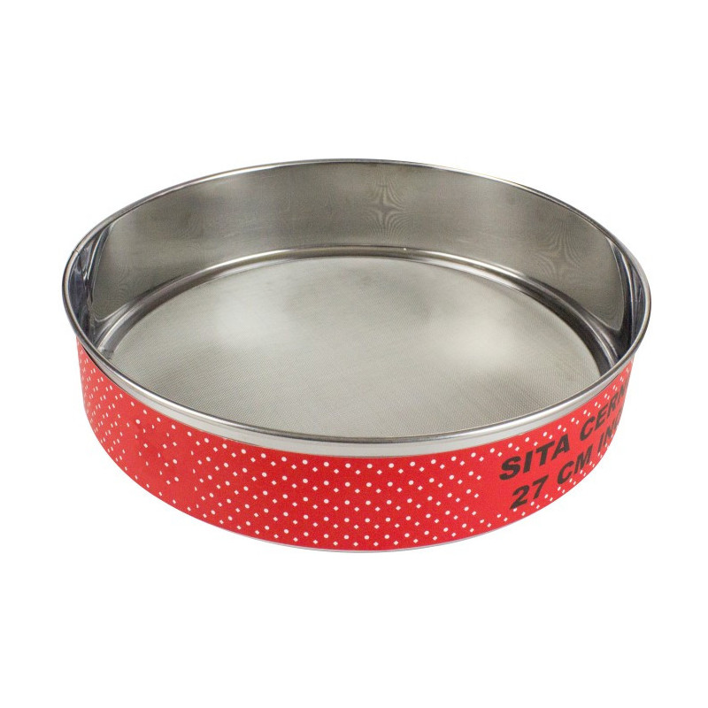 Sită rotundă din inox pentru cernut făină, cu plasă rezistentă și fină, ideală pentru preparate de brutărie și patiserie, 27 cm