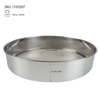 sită rotundă de 27 cm din inox pentru cernut cu dimensiuni și greutate afișate