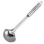polonic pentru supă din inox cu mâner rotunjit cu agățătoare văzut din spate