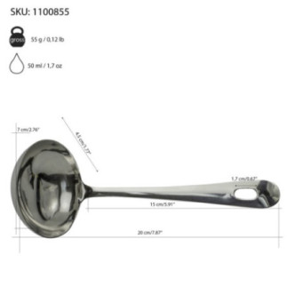 polonic mic din inox cu informații despre dimensiuni greutate și capacitate