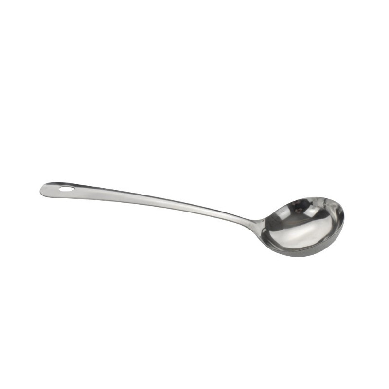 Polonic din inox, cu mâner plat și agățătoare, ideal pentru servirea supelor, ciorbelor și tocănițelor, pentru uz casnic, 100 ml